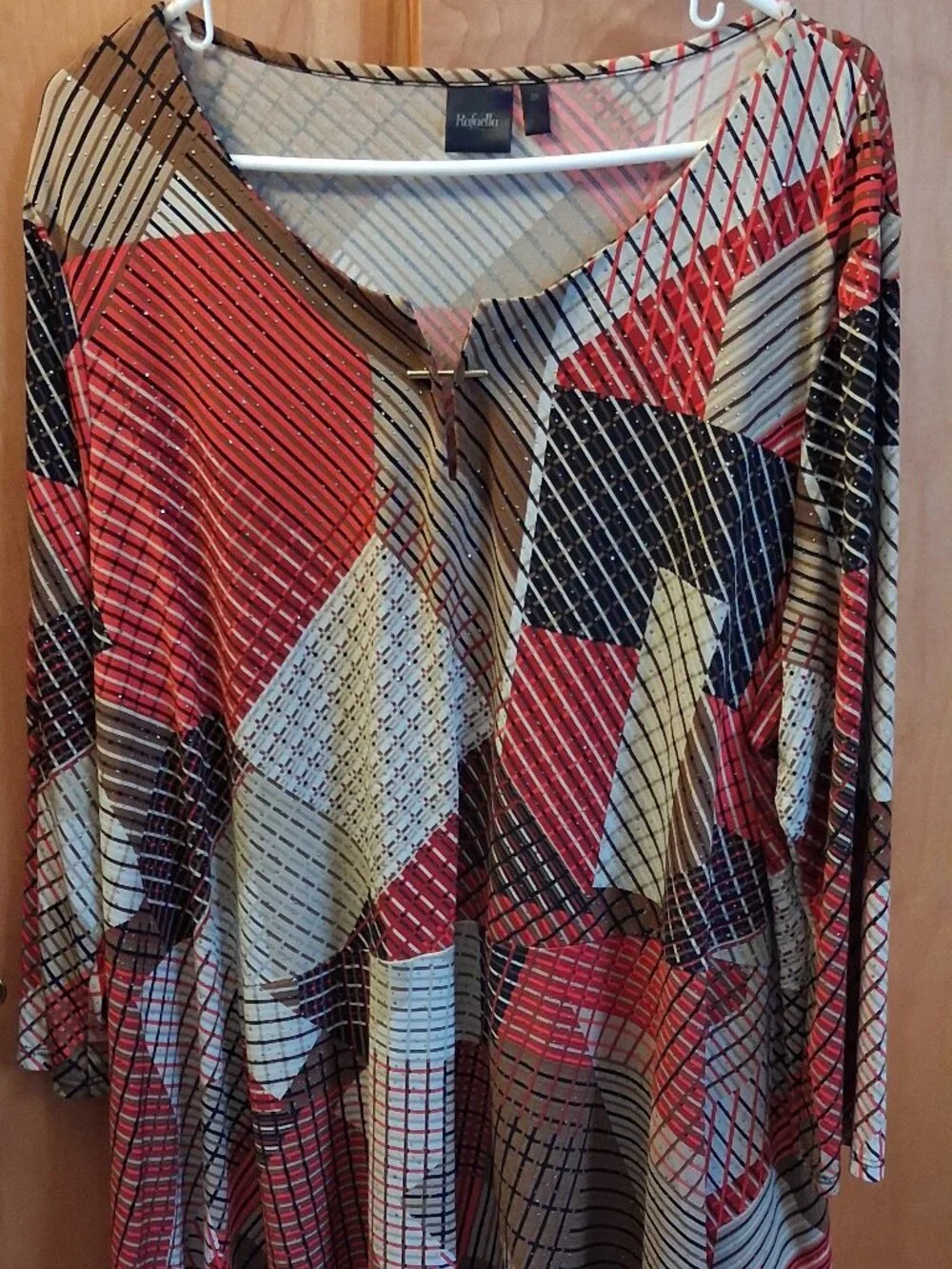 Rafaella Tunic Top Womens 2XL Blouse Shirt Preppy Mob Mom Red Gold Boat